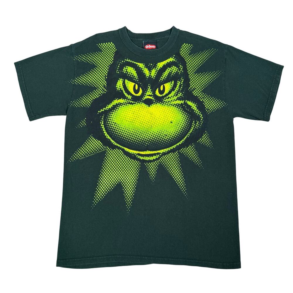 Grinch Face Graphic T-Shirt 2001 Dr Seuss Christmas Green Tee Adult Size Medium